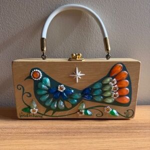 Enid Collins "Bird in Hand" wood box purse